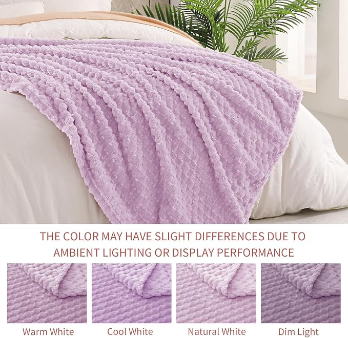 Exclusivo Mezcla 3D Fleece Twin Size Blanket for Bed, Lilac Purple | Extra Soft Fuzzy Plush Lightweight Bed Blankets, Cozy Fluffy Decorative Blankets for All Seasons, 60x80 Inches