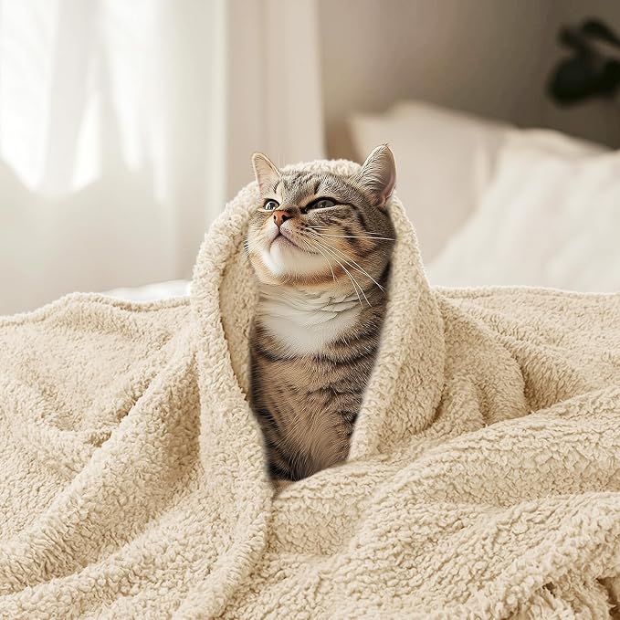 Luciphia Ultra Soft Sherpa Fleece Dog Puppy Cat Blanket for Small Pets | Calming Plush Throw for Crate, Couch, Car, Bed. Machine Washable. Puppy Essential, Cat Stuff,Beige,30"x20"
