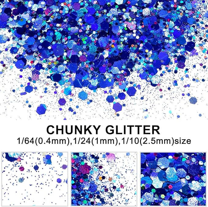 Dark Blue - Craft Glitter - 2oz Glitter Shaker Bright Colorful Holographic Mix Chunky Body Glitter Bulk Wholesale 24 Colors in Shaker Cosmetic Glitter - EBKC10