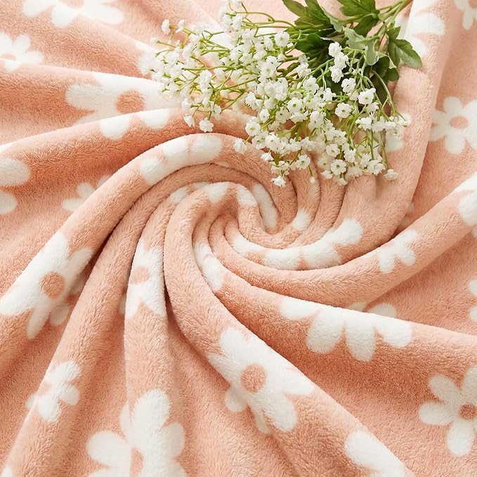 Soft Throw Blanket for Couch-Cozy Reversible Knitted Blankets | Lightweight Warm Fluffy Decor for Women, Mom, Her & Girls, Sofa, Chair, Bed, 50x60in,Daisy Floral Peach Orange