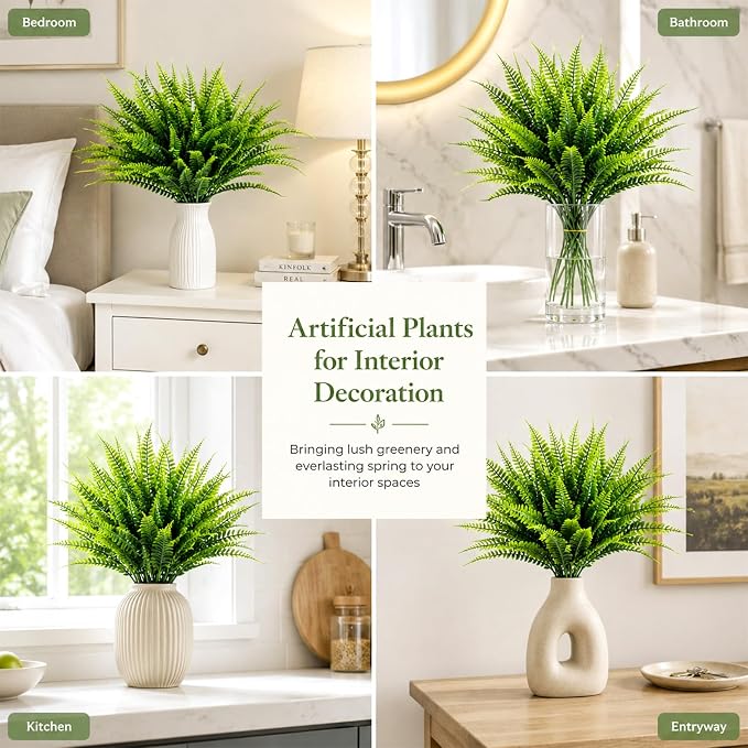 MAQIHAN 20PCS Fake Fern for Outdoor - Artificial Boston Fern Stems Decor | Realistic Fake Greenery for Large Planters, Vase, Porch, Patio, Garden Decor, Faux Plants for Indoor, Outdoor Home Decoration