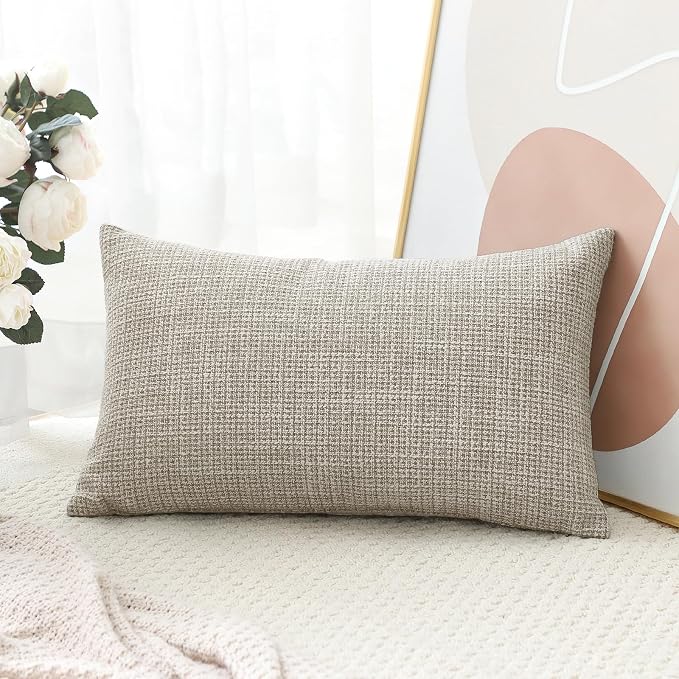 OTOSTAR Linen Throw Pillow Cover Set of 1 Decorative Lumbar Pillowcases Cushion Covers 12x20 Inch for Home Decor Sofa Bedroom Car 30 x 50CM Khaki