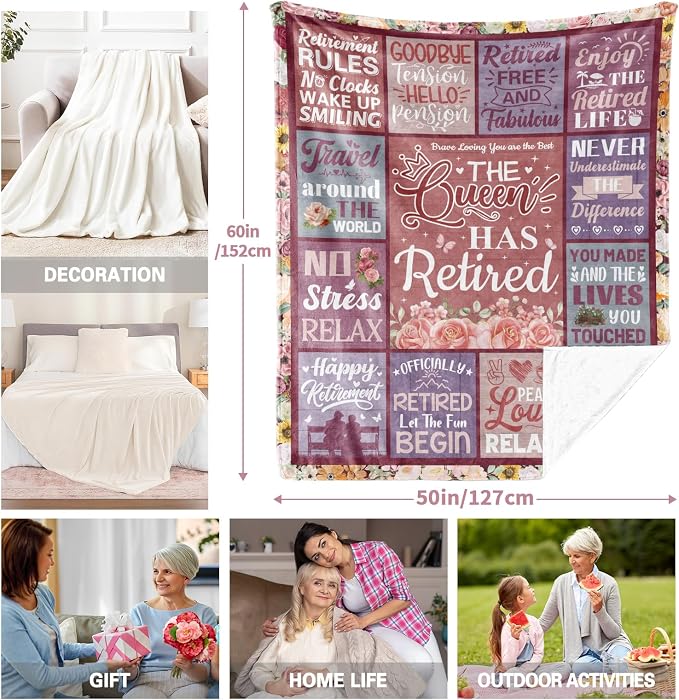 Retirement Gifts for Women 2026, Retirement Blanket 60"x50", Retired Gifts | Pink Retirement Gift for Woman, Happy Farewell Gifts for Coworker, Funny Going Away Throws for Mom, Teacher, Nurse, Female