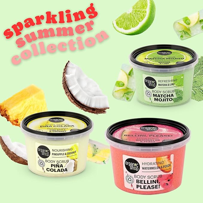 Organic Shop Matcha & Lime, Refreshing & Exfoliating Body Scrub, 100% Vegan & Organic, Daily Exfoliant, Detox & Moisturizer, Body, Face, Hand & Foot, Intensive Care & Skin Toning. 250ml.