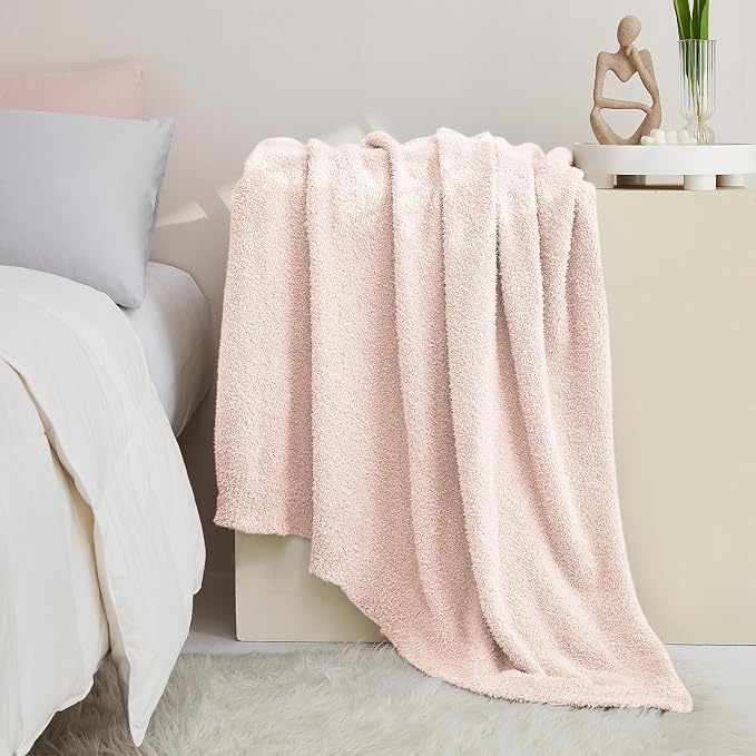 Pink Soft Throw Blanket Twin Size Pink 60x80 inches - Lightweight Plush Fuzzy Fluffy Warm Cozy Blankets and Throws for Sofa Bed All Season Use