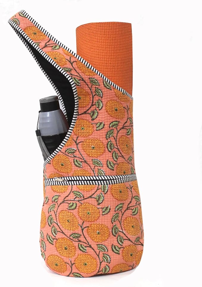 INDIAN CRAFT CASTLE Yoga Mat Bag | Tote Mat Bag | Sling Yoga Tote w/Large Side Pocket & Zipper Pocket | Yoga Mat Carrier Fits Most Size Mats