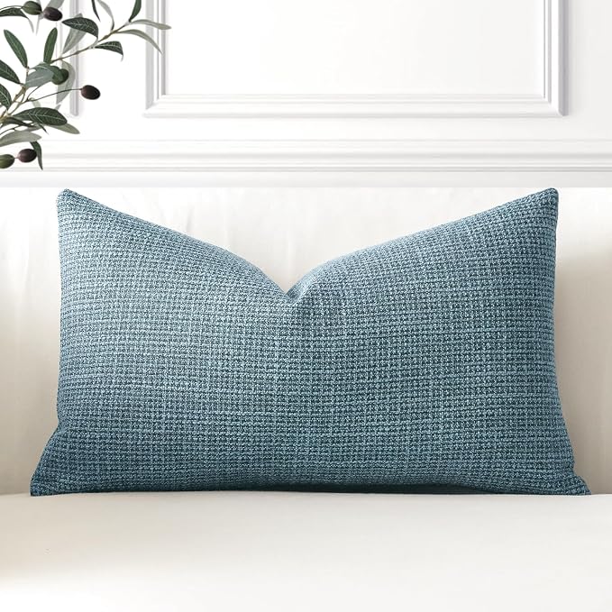 OTOSTAR Linen Throw Pillow Cover Set of 1 Decorative Lumbar Pillowcases Cushion Covers 16x24 Inch for Home Decor Sofa Bedroom Car 40 x 60CM Blue