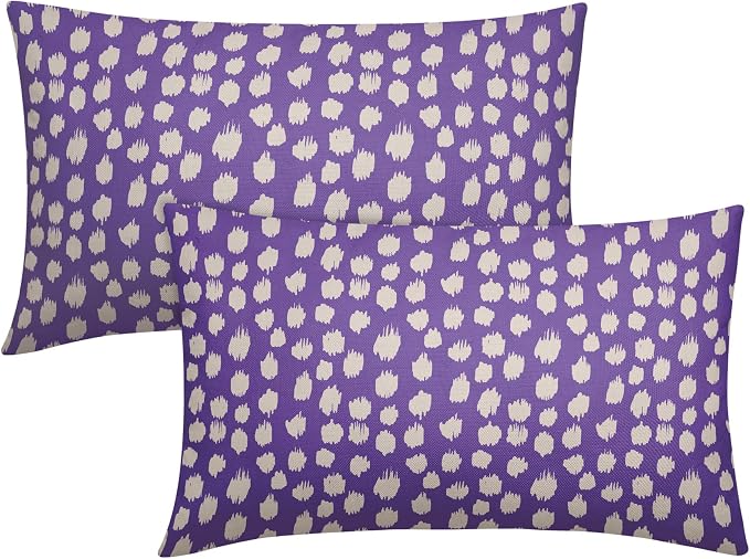 Sweetshow Purple Cream Dots Lumbar Pillow Covers 12x20 Set of 2 Boho Design Polka Dot Print Throw Pillows Modern Outdoor Decorative Pillowcase Rectangle Linen Cushion Cases Decor for Sofa Couch Bed