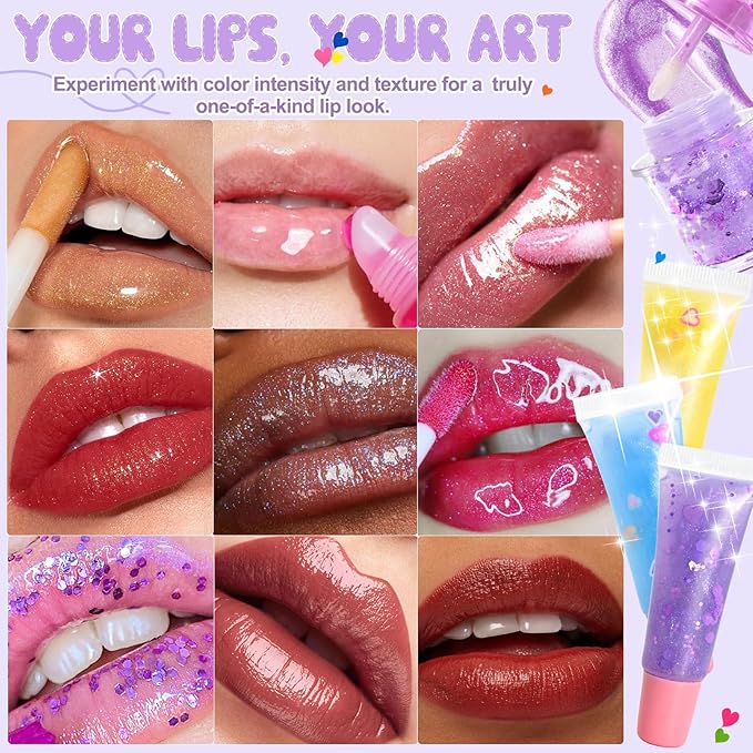 Jcoos 55PCS Lip Gloss Making Kit, Fun Lip Gloss Kit to Make Your Own Lip Gloss for Girls, Women, Teens with Moisturizing Lipgloss Base, Tubes, Pigments Lipgloss Set Christmas Gift for Women