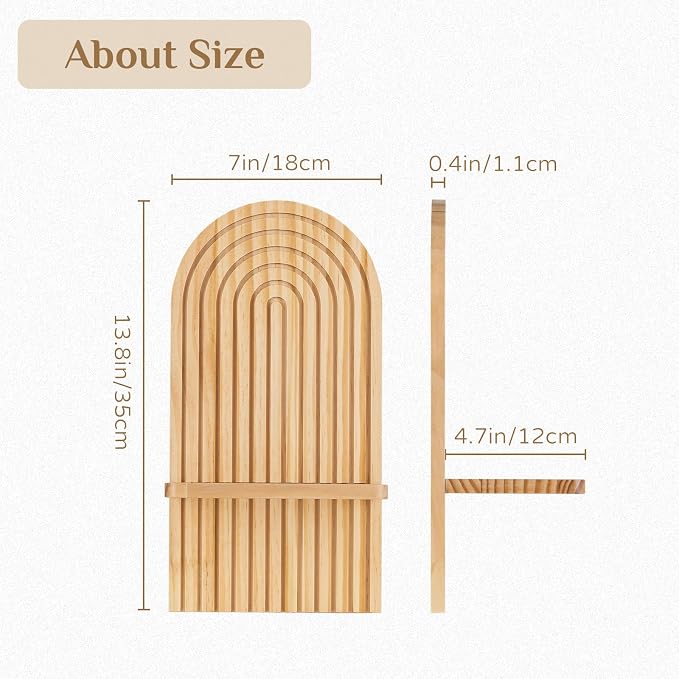 Boho Wall Decor Set of Two: Wood Wall Candle Holder | 3D Arch Design, Natural Minimalist Candle Sconces for Pillar or Plants, for Living Room, Bathroom, Nursery, Bedroom