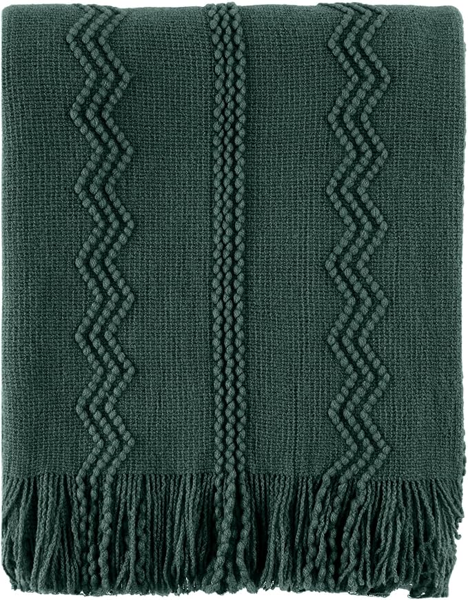 BATTILO HOME Christmas Décor Green Throw Blanket for Couch, 50"x60" | Boho Knit Bed Throws, Dark Green Throw Blanket for Home Decor