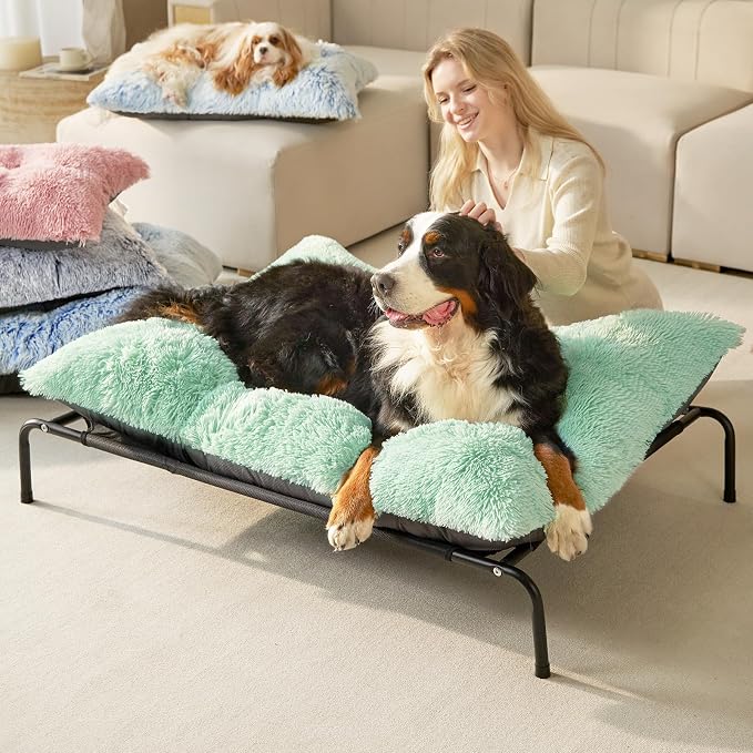 EHEYCIGA Fluffy Dog Crate Bed, Plush XX Large Dog Pillow, Apple Green | Xlarge Calming Anti Anxiety Plush Faux Fur Mat for Large size dogs, Washable Soft Warm Dog Pad with Non-Slip Bottom