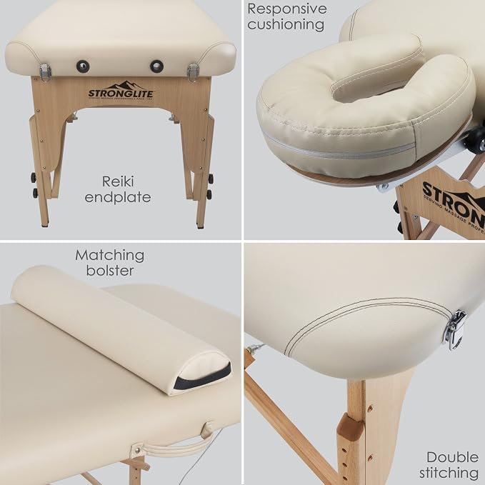 STRONGLITE Portable Massage Table Package Olympia - All-In-One Treatment Table w/ Adjustable Face Cradle, Pillow, Half Round Bolster & Carrying Case, Black
