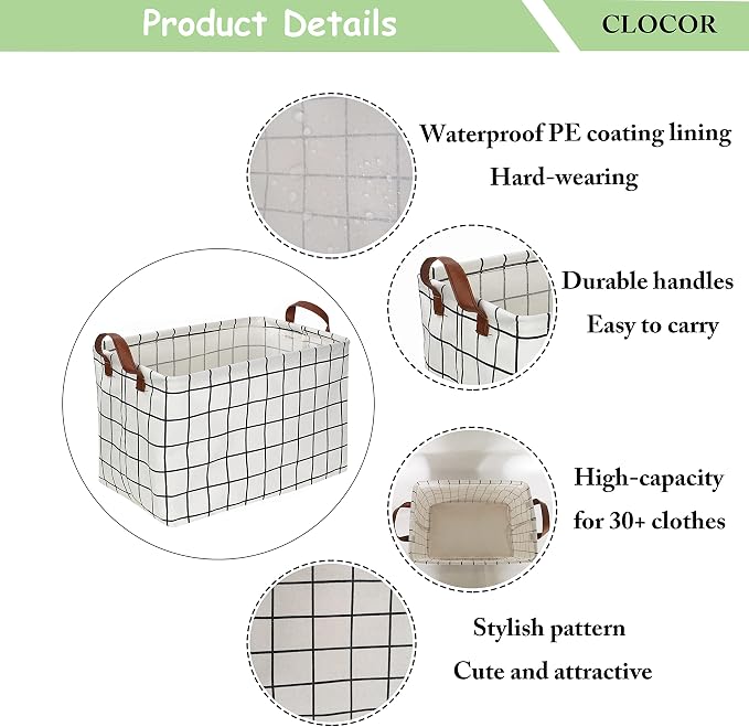 CLOCOR Rectangular Storage Basket, Collapsible Storage Bin, Gift Basket (3 pack White checks)