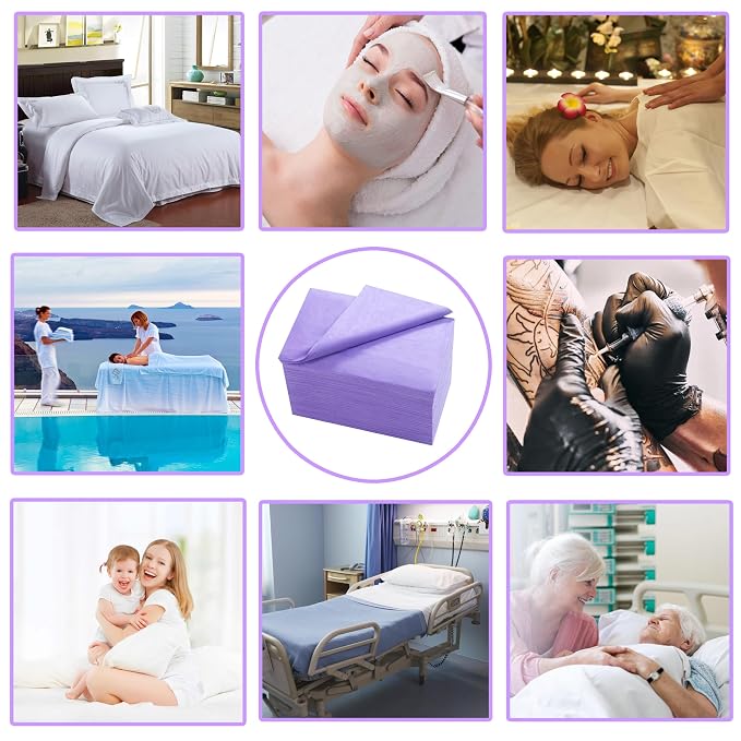 Disposable Bed Sheets 200 Pcs 31" x 71" Massage Table Sheets Non Woven Fabric SPA Bed Cover Breathable for Massage Beauty Tattoos(Purple)