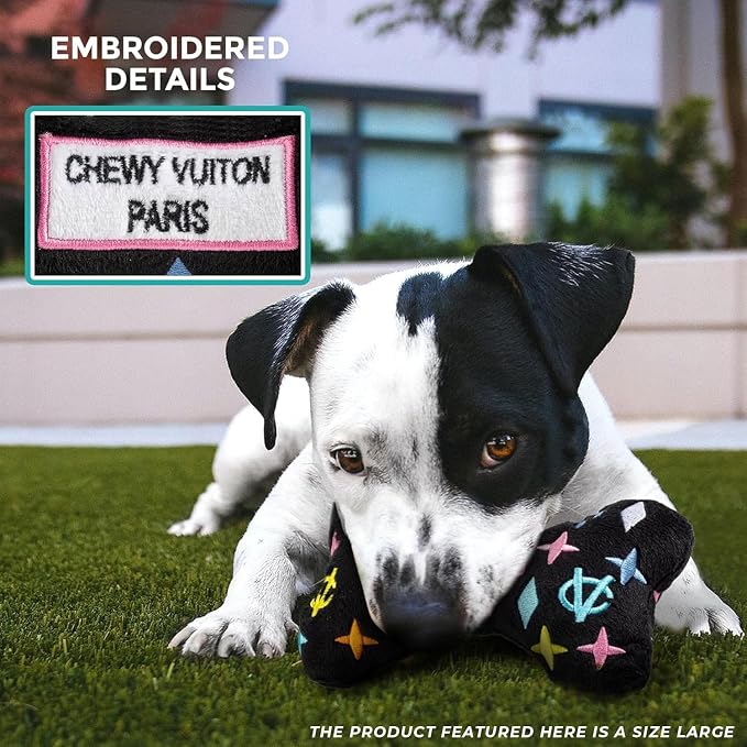 Haute Diggity Dog Chewy Vuiton Bones Plush Dog Toy Set, Designer Parody Toy