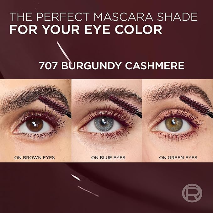 L'Oreal Paris Voluminous Panorama Chromatic Mascara, Volumizing and Lengthening Burgundy Mascara, Longwear, Smudge-Resistant and Washable, 707 Burgundy Cashmere