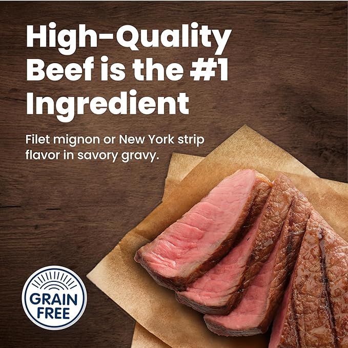 Blue Buffalo Delights Variety Pack Small Breed Wet Dog Food, 3.5 oz, 12 ct | Filet Mignon & New York Strip (6 of Each), Adult Formula, in Hearty Gravy, No Corn, Wheat, or Soy