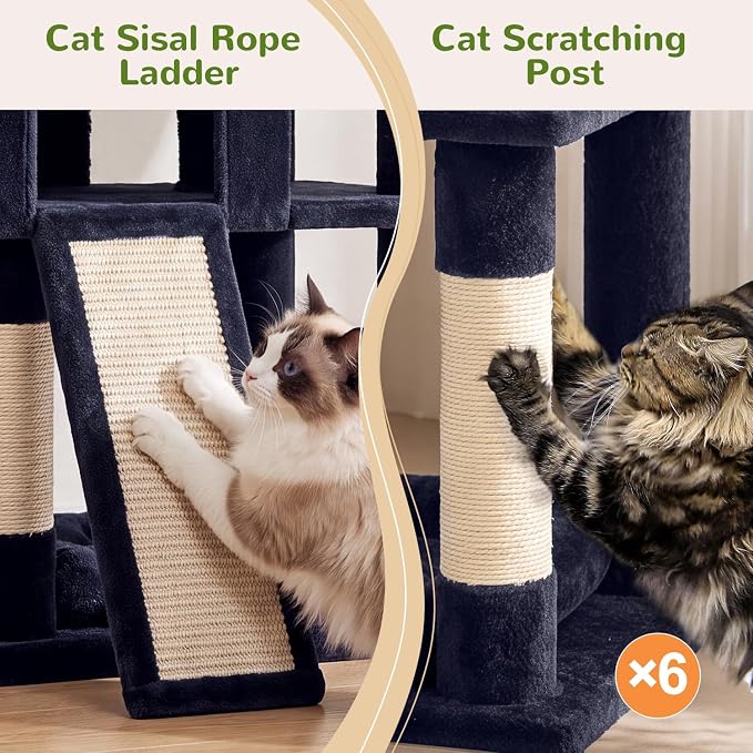 Globlazer Heavy Duty Cat Trees for Large Cats, Sturdy 72in Maine Coon Cat Tree for Large Cats 20 lbs+ Heavy Duty Cat Tower for Adult Biggest Cat with 6 Scratching Posts, Hammock, S72, Smoky Gray