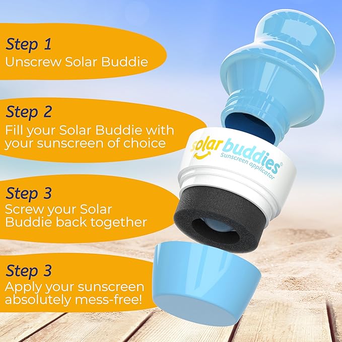 Solar Buddies Sunscreen Applicator - Full Pink, Green, Blue - BPA-Free Refillable Roll on Sponge Sunscreen, Suncream & Lotion Applicator For Kids, Adults & Families - Holds 3.4fl oz, Travel Size
