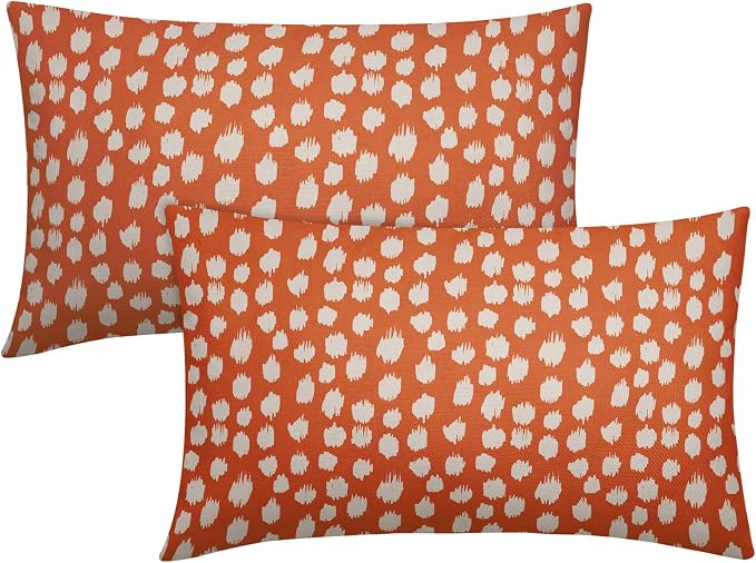 Sweetshow Orange Cream Dots Lumbar Pillow Covers 12x20 Set of 2 Boho Design Polka Dot Print Throw Pillows Modern Outdoor Decorative Pillowcase Rectangle Linen Cushion Cases Decor for Sofa Couch Bed
