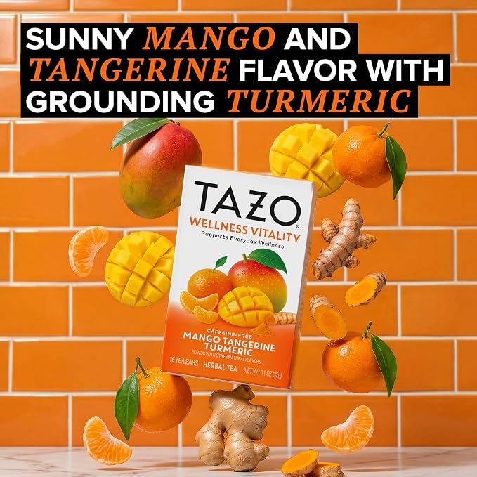TAZO Wellness Vitality Mango Tangerine Turmeric Herbal Tea Bags - 16ct (6-Pack)