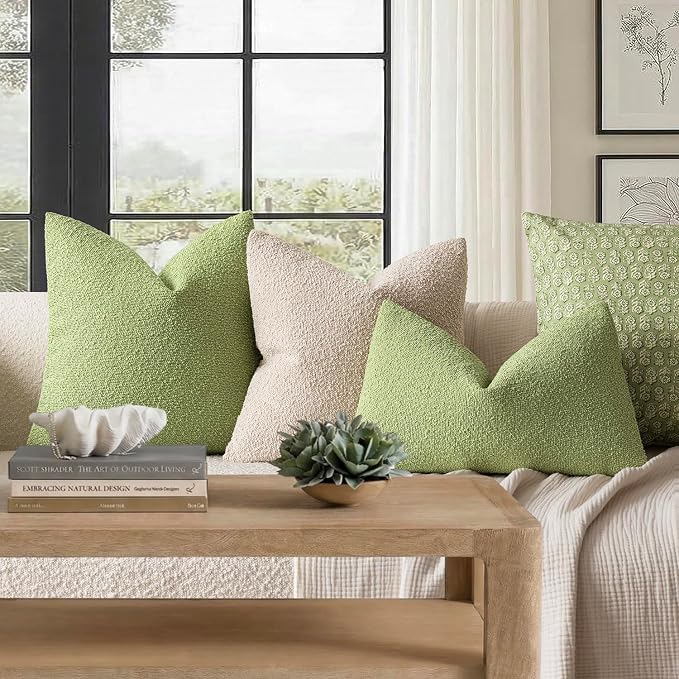 Foindtower Pack of 2 Textured Boucle Throw Pillow Covers Accent Solid Decorative Lumbar Pillow Cases Cozy Couch Cushion Case for Chair Sofa Bedroom Living Room Home Decor 12x20 Inch Lime Green