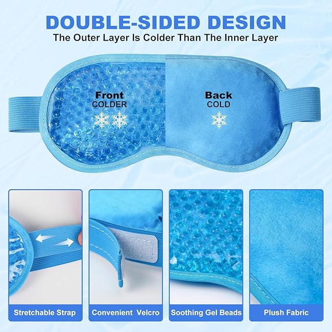 2Pack Cold Cooling Eye Mask, Reusable Hot Colder Therapy Gel Bead with Plush Backing for Puffiness Migraine Stress Relief Skin Care Dry Eyes