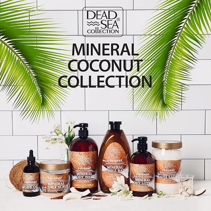 Dead Sea Collection Body Oil for Dry Skin- Scented Coconut – Vitamin E Moisturizing & Nourishing, Anti-Aging & Skin Elasticity Support for Face Pack of 2 (4 Fl. Oz Each)