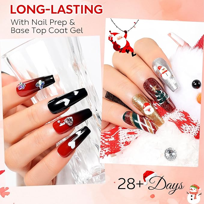 AIMEILI Christmas Gel Nail Polish Set 12pcs, Hema Free, Cruelty Free, Vegan, Soak Off U V LED Red White Glitter Polish Nail Art Manicure - Kit 43