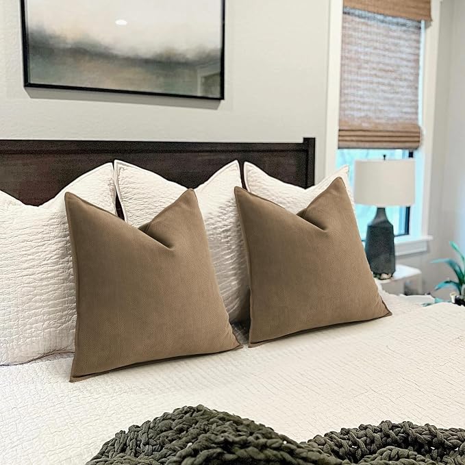 Brown Pillow Covers 18x18 Set of 2 Chenille Throw Pillow Covers with Elegant Design Soft and Luxurious Decorative Throw Pillows for Couch, Bed, and Home Decor