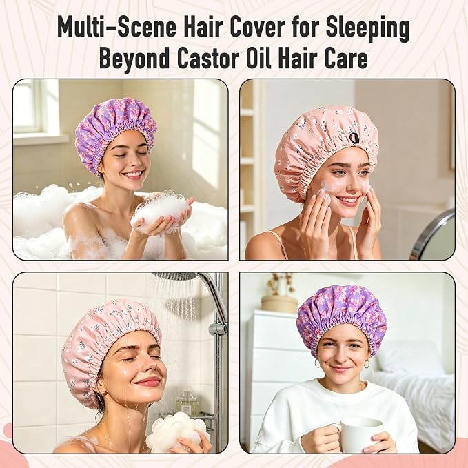 Castor Oil Pack Wrap Organic Cotton for Hair Growth, Overnight Hair Wrap for Sleep, Reusable Hair Mask Cap for Castor Oil Treatment of Balding,Thinning Dry and Damaged Hair(Oil Not Included) Purple, M