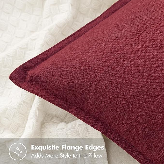 MIULEE Decorative Linen Pillow Covers 22x22 Inch Burgundy Red | Boho Farmhouse Christmas Couch Throw Pillows for Bed, Pack of 2 Accent Modern Pillowcases, Sofa Livingroom Home Decor