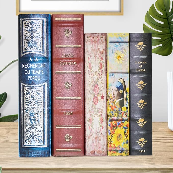 Book Box Decorative Storage Box Faux Wood Book Box | with Magnetic Cover Storage for Hidden Jewelry,Photos, Greeting Cards,Remotes，Large Size Box -4-04