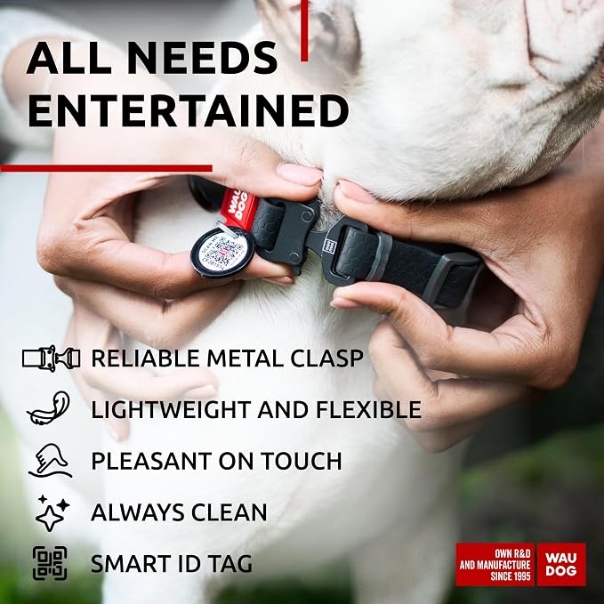 WAUDOG Waterproof Dog Collar Airtag Holder QR Tag Small Medium Large Dogs | Water and Dirt Resistant, Quick Dry QR Pet Tag Adjustable Durable Comfort for Male and Female Dogs Outdoor Walking Training