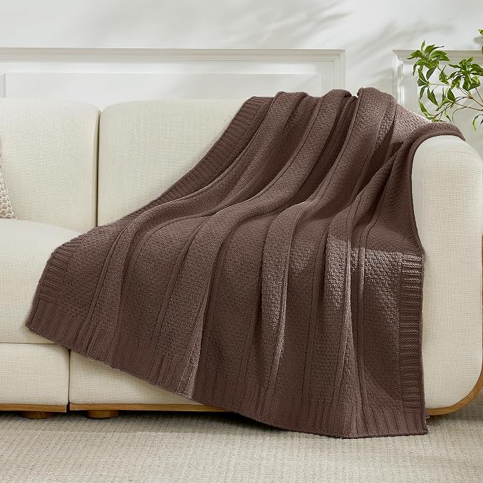 Chenille Throw Blanket for Couch, Soft Cozy Chunky Knit Blanket, Moss Stitch Throw for Sofa, Bed, Living Room, Lightweight Warm Home Decor, Dark Brown 50"x60"