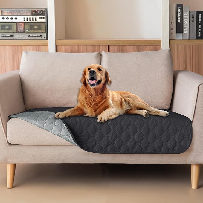gogobunny 100% Double Sided Waterproof Dog Blanket Soft Pet Bed Cover Reversible Protect Furniture Couch Sofa Car for Puppy Large Dog Cat (Dark Charcoal/Light Charcoal, 32x53 Inch (Pack of 1))