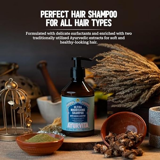 Nourishing Shampoo for Women & Men - Neem & Reetha Natural Ayurvedic Hair Care - Anti Dandruff Gentle Daily Growth Formula - Healthy Scalp Strong Roots - Moisturizing & Strengthening - 10 Oz