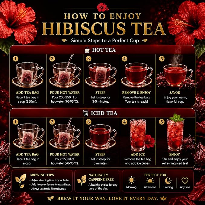 WOTIHA Premium 80 Hibiscus Flower Tea Bags (Flor de Jamaica) - 100% Natural, Tart & Refreshing, Hot or Ice Tea - Rich in Antioxidants, Sugar-Free Caffeine-Free Non-GMO Vegan Gluten-Free.