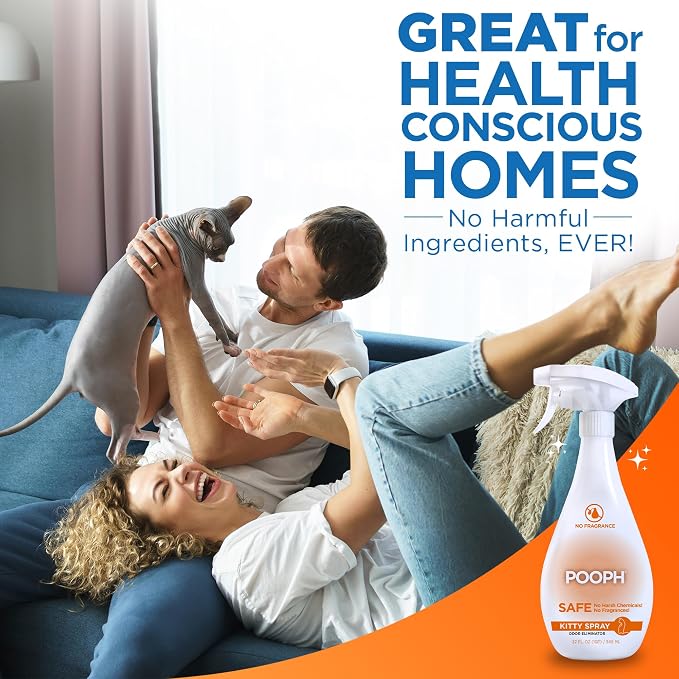 POOPH Kitty Odor Eliminator Spray for Cats, 32 oz - Pack of 2 | Helps eliminate cat odors on furniture, bedding, litter areas, and more. Fragrance-free 32 oz - Pack of 2 spray