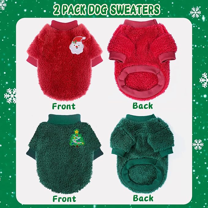 Dog Christmas Sweater for Small Dogs 1-3lbs Warm Fleece Cat Puppy Christmas Sweaters Dog Holiday Clothes for Dogs Like Chihuahua Yorkie Xmas Outfit 2 Pack (Xmas Red, Green, XXS)