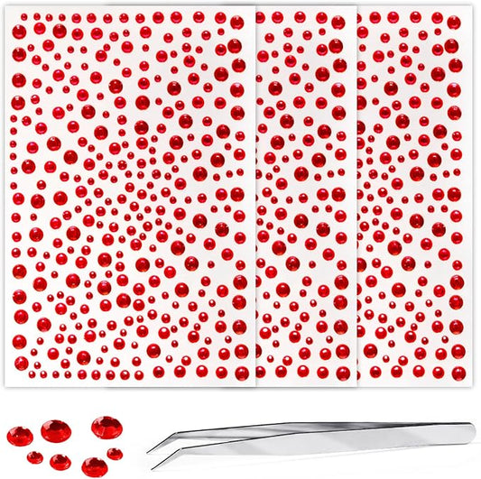 Rhinestone Stickers for Crafts Clear Crystal Tweezers Decals Face Gems Pearls for Makeup Stick on Body 3/4/5/6MM Red Hair Nails Craft DIY Gems for Nails Makeup Decor 975PCS