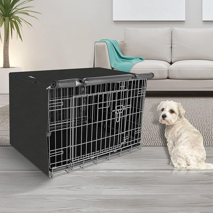Seiyierr Dog Crate Cover, Dogs Kennel Covers Universal Fit for 24 Inch Wire Crate, Lightweight 600D Polyester Fabric with Double Door,Black
