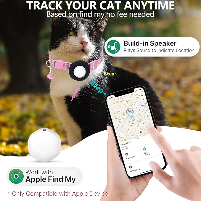 GPS Tracker for Cats, Mini GPS Pet Tracker with Collar, IPX8 Waterproof Cat Trackers Collar,No Monthly Fee,Work with Apple Find My(iOS Only),Smart Trackers for Pets-Pink-5