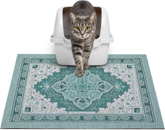 Glittme Cat Litter Mat, 24"x15" Non-Slip Washable Trapping Mat for Cats | Litter Trapping Mat With Thick PVC Coil To Catch Scatter, Soft On Paws And Waterproof Bottom To Protect Floors