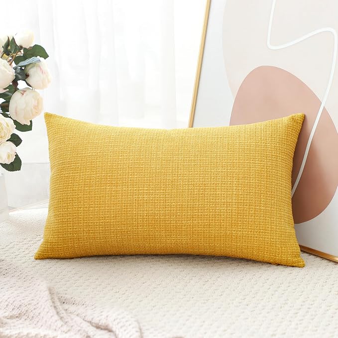 OTOSTAR Linen Throw Pillow Cover Set of 1 Decorative Lumbar Pillowcases Cushion Covers 12x20 Inch for Home Decor Sofa Bedroom Car 30 x 50CM Yellow