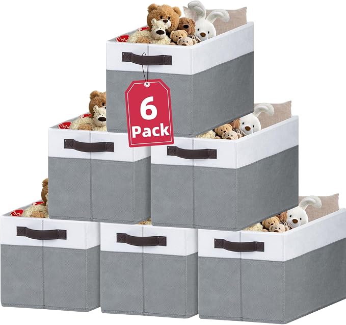 6 Pack Clothes Bins for Organization - 16x12 Extra Large Storage Baskets for Shelves Closet Bedroom - Toy Storage Organizer Bins Boxes Cubes for Nursery - RV Apartment Essentials