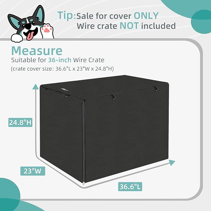 Seiyierr Dog Crate Cover, 36 Inch Dogs Kennel Covers for Medium and Large Puppy, Lightweight 600D Polyester Fabric,Machine Wash & Dry, Black
