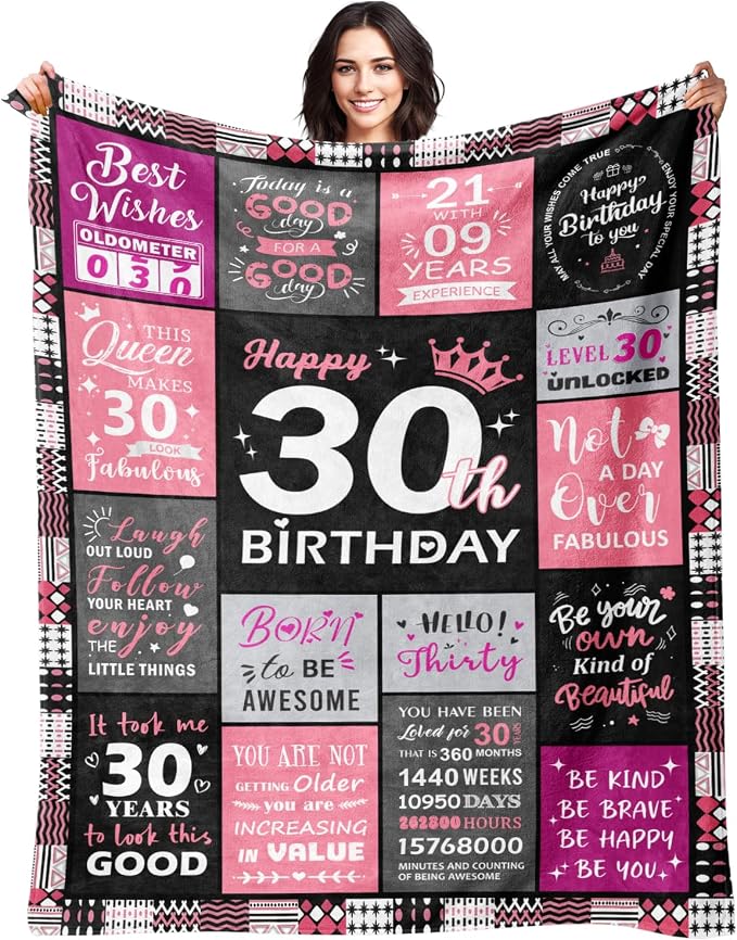 30th Birthday Gifts for Women, Happy 30th Birthday Blanket 50" x 60" | 30 Year Old Birthday Gifts for Women, Daughter, Friend, 1996 30th Birthday Decorations for Her