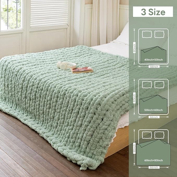 Chunky Knit Blanket - Luxury Soft Cozy 50 * 60 Throw Blanket,100% Woven Blanket Rope Knot Throw Blanket for Couch, Sofa, Home Decor, Gift - Machine Washable (Sage Green, 50 * 60)
